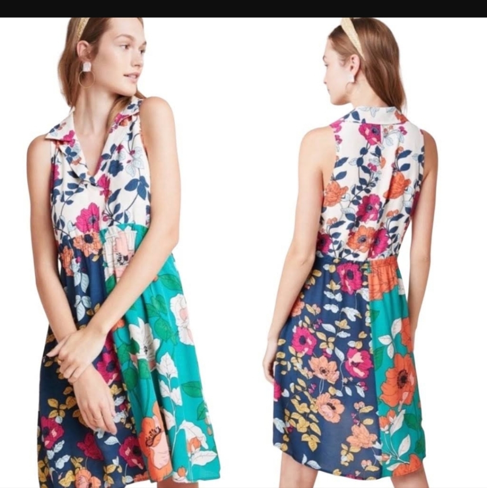 ANTHROPOLOGIE Dinah Collared Halter Tunic mini Dress